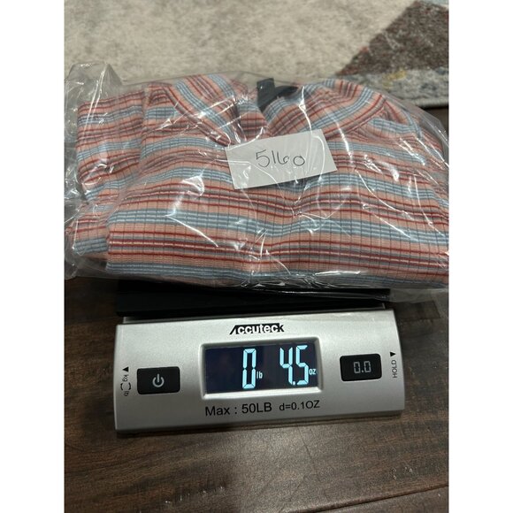 Ultra Flirt Striped Mock Neck 3/4 Sleeve Fitted Top Sz S Red Blue Stretch Fabric - Picture 9 of 9